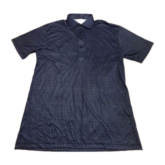 NWOT Collars & Co Mens M Dress Collar Polo Shirt Navy Geo Dot Spheres Circles - Picture 2 of 7